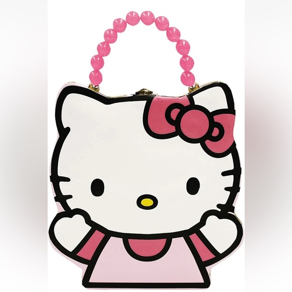 Hello Kitty CAT Face TIN box CARRY CASE latch Lock Pink Beaded Handle Sanrio OS - Picture 2 of 13